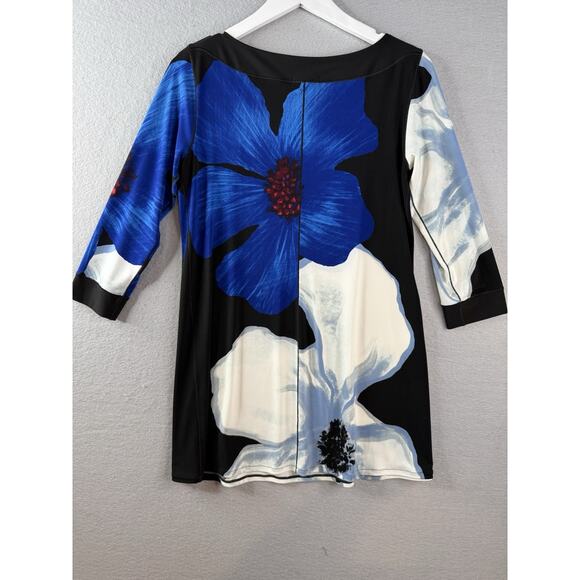 Eva Varro Tunic Top Womens Sz M Bold Floral 3/4 Sleeve Artsy Wearable Art Modern - Picture 4 of 8